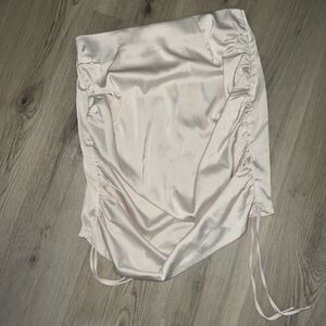 NWT Missguided Cream Satin Ruched Mini Skirt Size 10 High Waist Tie Side